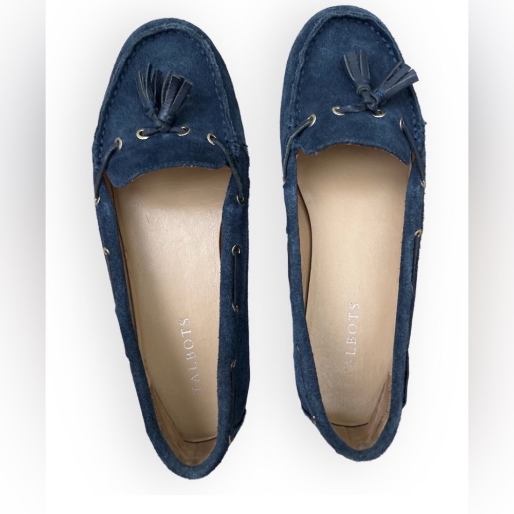 Talbots Tasseled Blue Suede Classic Driving Moccasins Size 9 Weekend Casual
